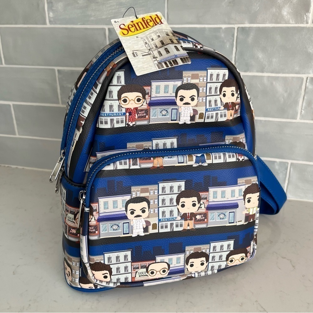 NEW POP! Funko Seinfeld Character City AOP Mini Blue Zip Pocket Backpack Bookbag